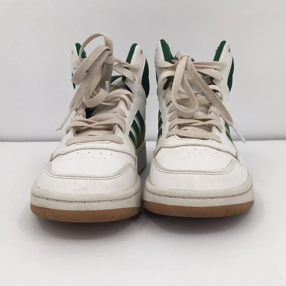 Adidas Hoops Mid Shoes High-Top Sneakers White Green Stripes kids 4 1/2